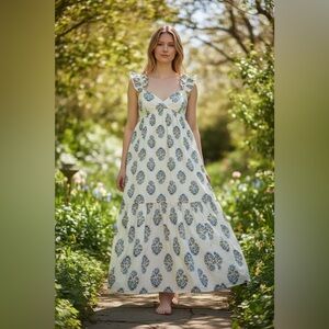 J. Crew White and Blue Floral Midi Dress